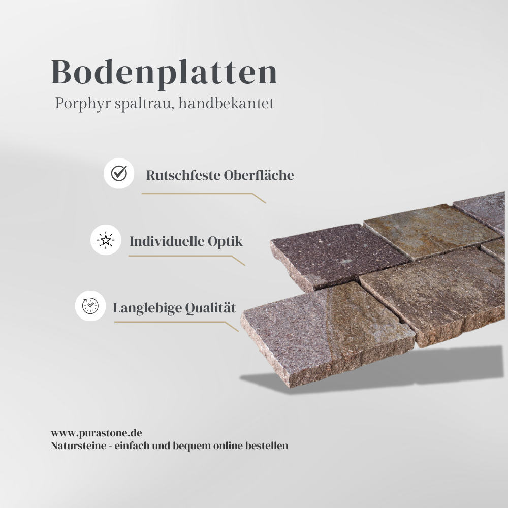 Bodenplatten Porphyr spaltrau, handbekantet